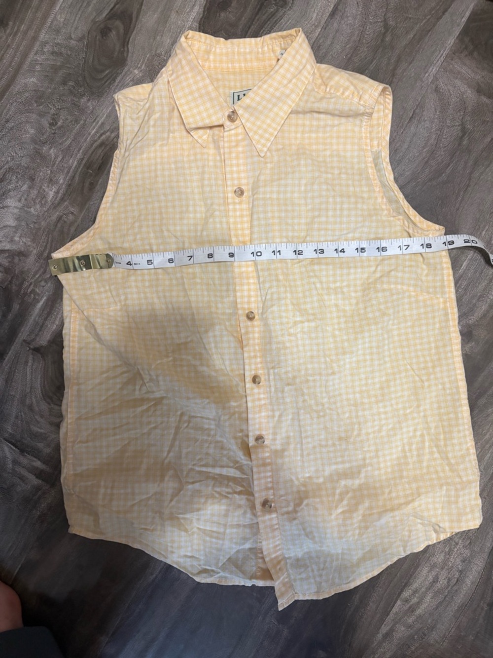 L.L. Bean Yellow Gingham Sleeveless Button-Down Shirt